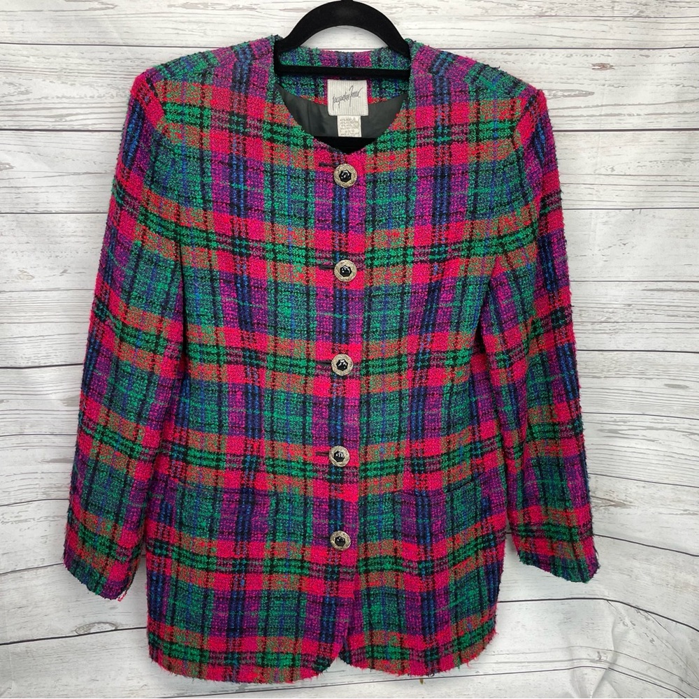 🍁 Jacqueline Ferrar Tweed Blazer Wool Blend Lined Jacket Coat sz 10